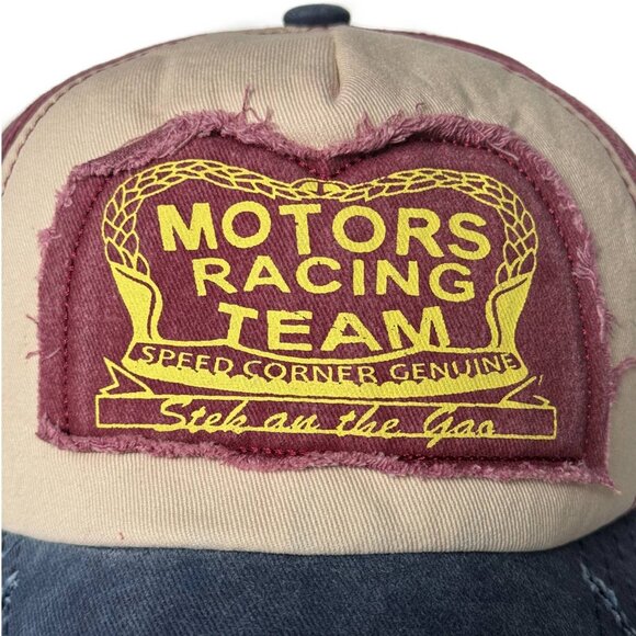 Lukkizara Motorcycle Racing Hat, Retro Vintage Style, Adjustable Strap Distresse - Picture 2 of 4